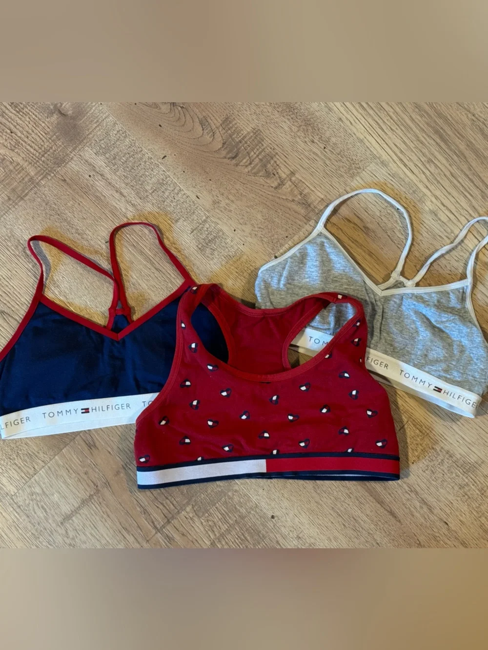 Tommy Hilfiger Girls 3 Pack Bralette Set Size L 12/14 Cotton Logo Band